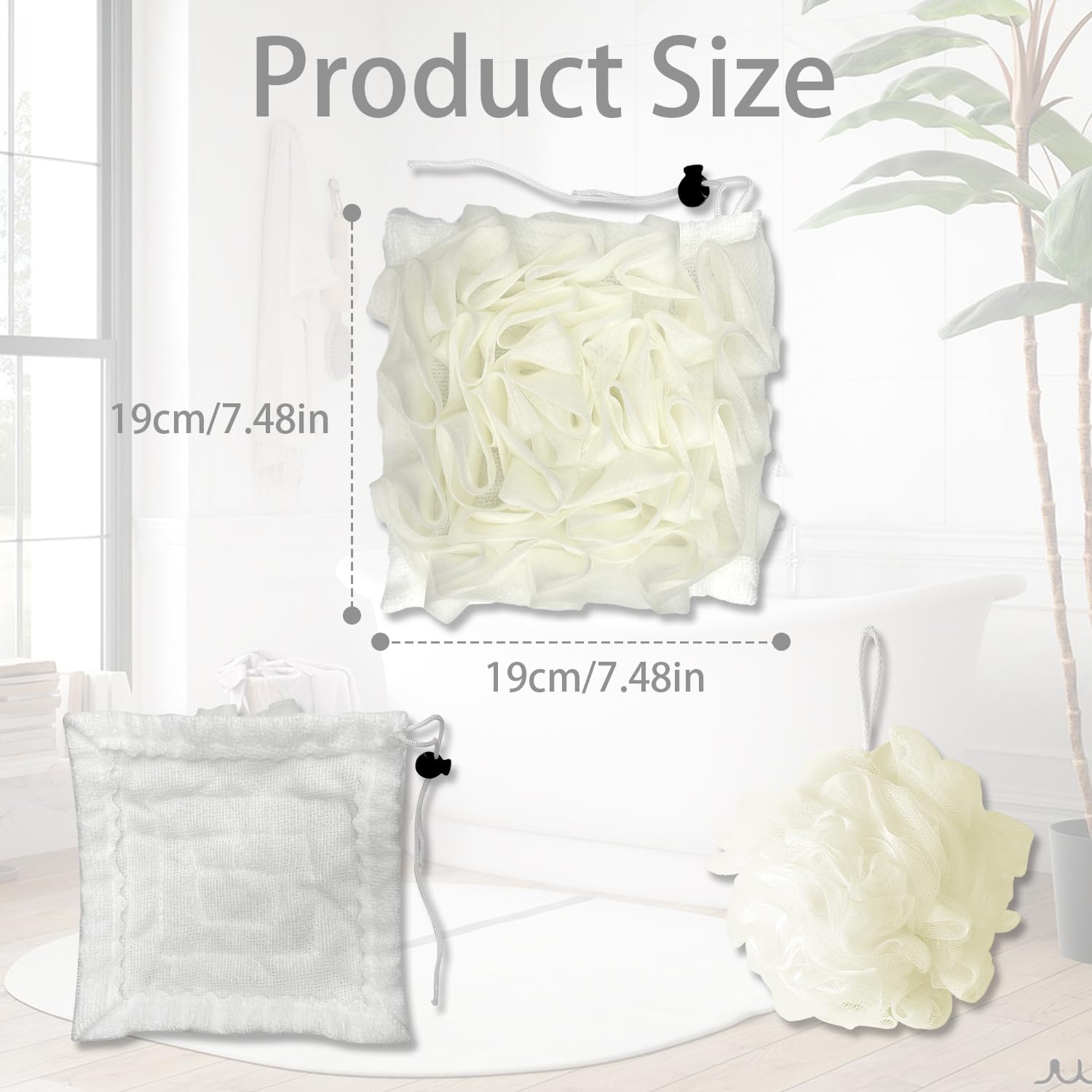 2-In-1 Bath Sponge, Shower Puff Loofah Shower Puff Loofah Sponge Bath Scrunchies Scrubbing and Cleaning - Image 2