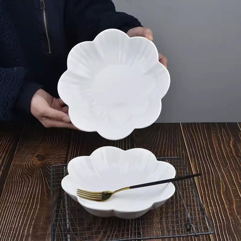 Talerze Obiadowe Ceramiczny Talerz Obiadowy Biały Talerz Domowy Głęboki Talerz Kreatywny Płatek Talerz Na Zimne Dania Domowy Talerz Sałatkowy Talerz Deserowy Ak(Średni)