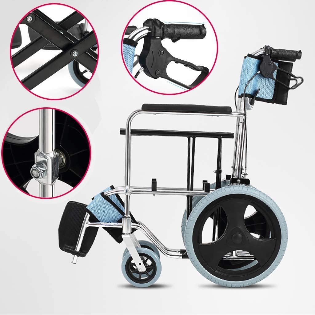 Sillas de Ruedas Autopropulsadas Plegables Ligeras con Inodoro, Baño Robusto Plegable Mde Aluminio Acolchado Asiento Respcon Frenos de Mano/Blue