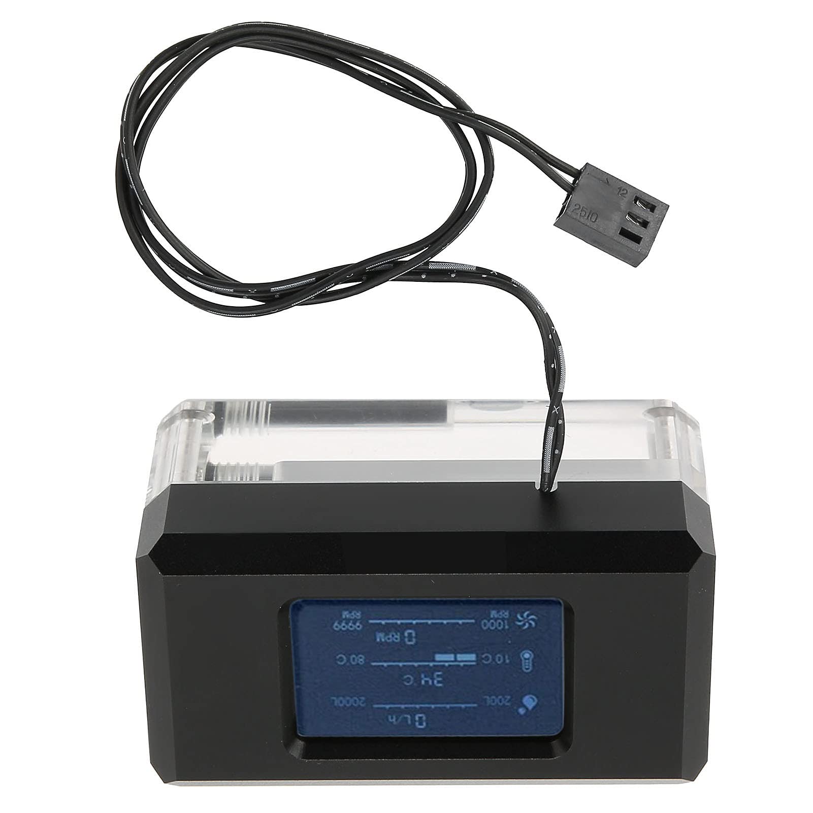 SIXRUN PC-Wasserkühlungsthermometer, Panel aus Aluminiumlegierung, LCD-Anzeige für Durchflussgeschwindigkeit und Temperatur für Benutzerdefinierte Gaming-PC-Builds