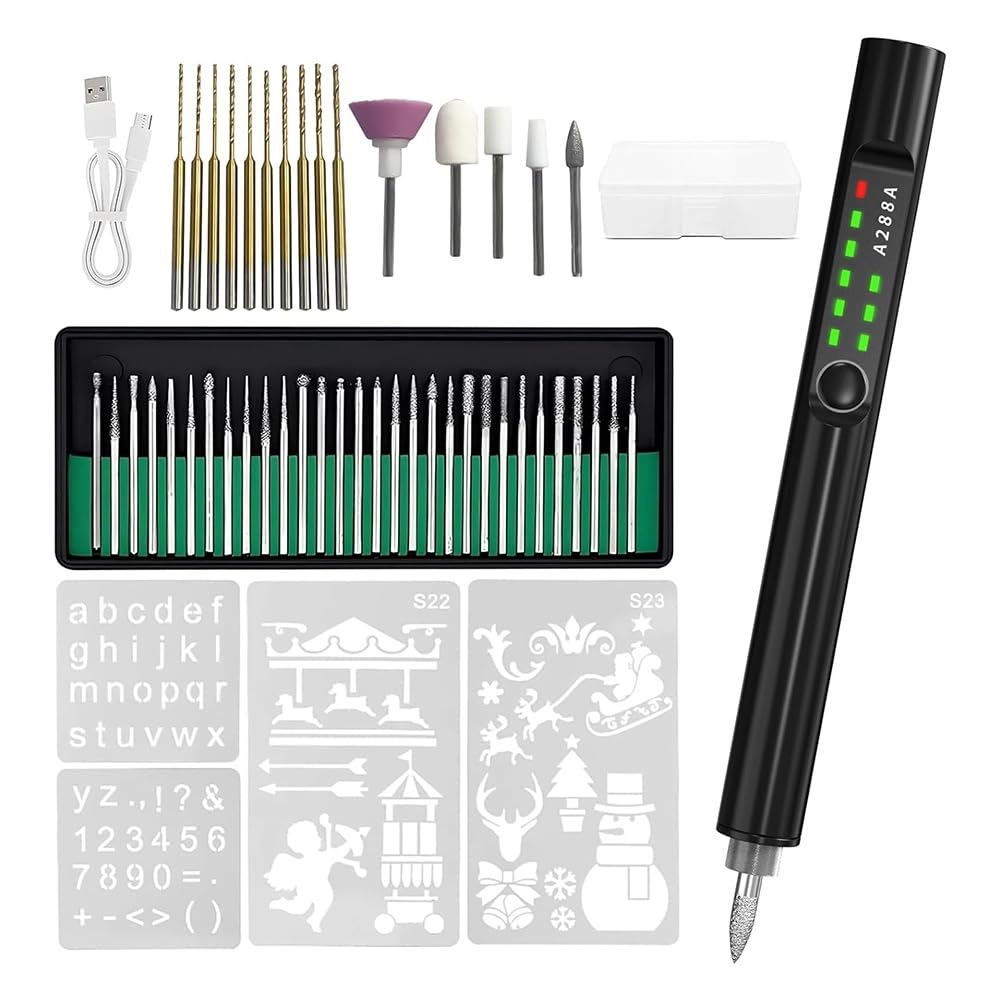 Littimoon 41Pcs Engraving Pen Set with LED Light,USB Rechargeable Cordless Engraving Machine,Engraving Tools for Artists and DIY