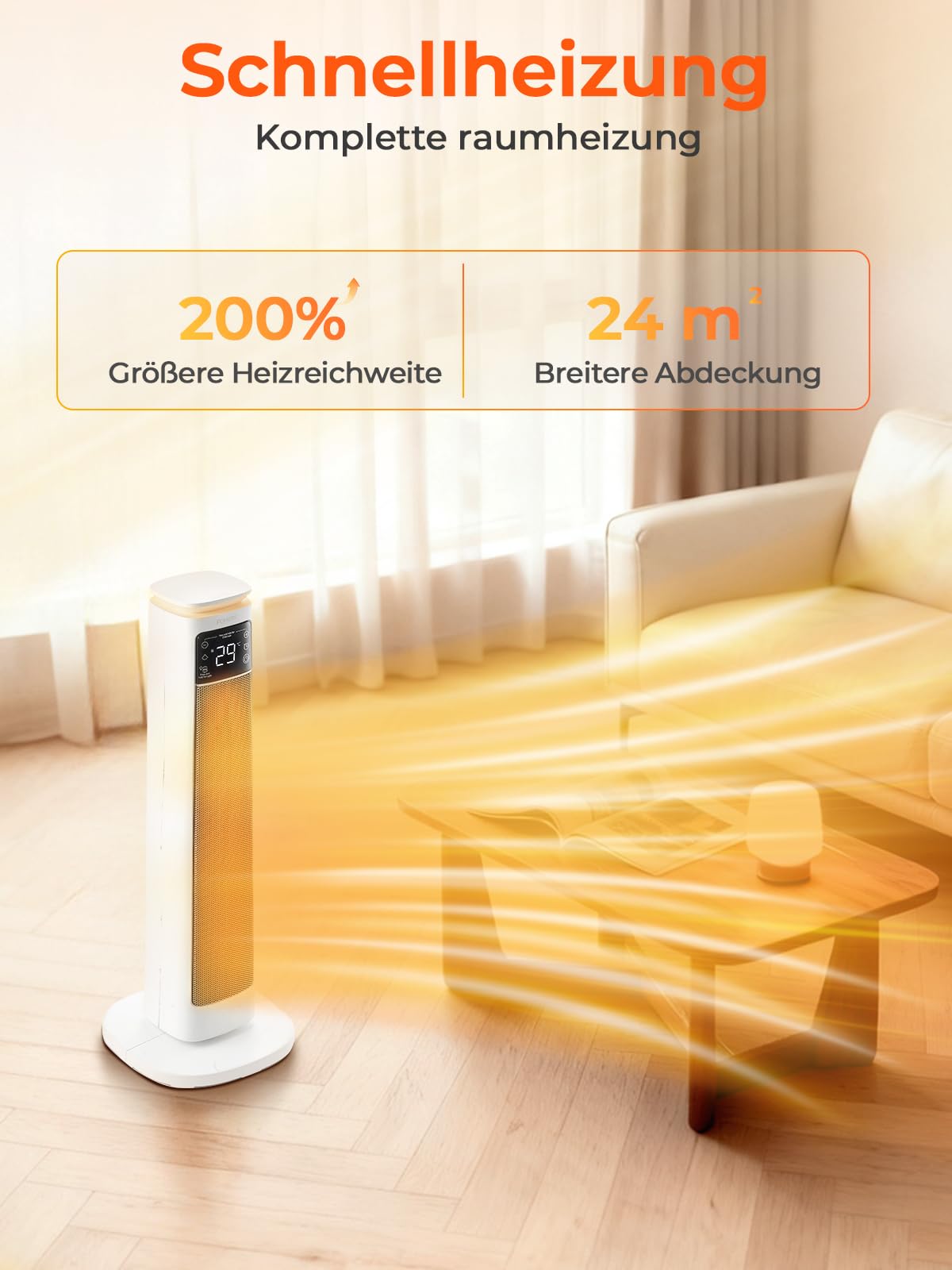 Heizlüfter 2000W PTC Keramik leise ECO-Modus Fernbedienung Timer Überhitzungsschutz Elektroheizung