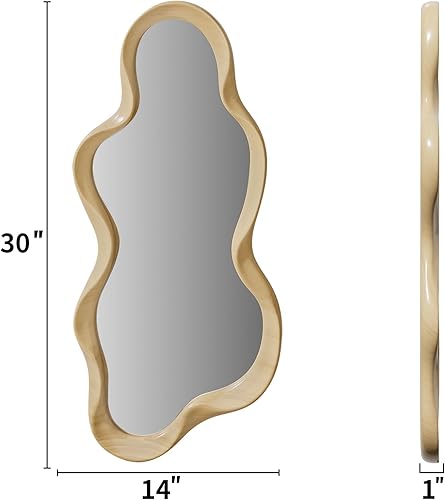 Miniatura 5 de osemy Espejo de pared irregular, espejo de pared enmarcado de madera, espejo de pared ondulado asimétrico para sala de estar, dormitorio, entrada,