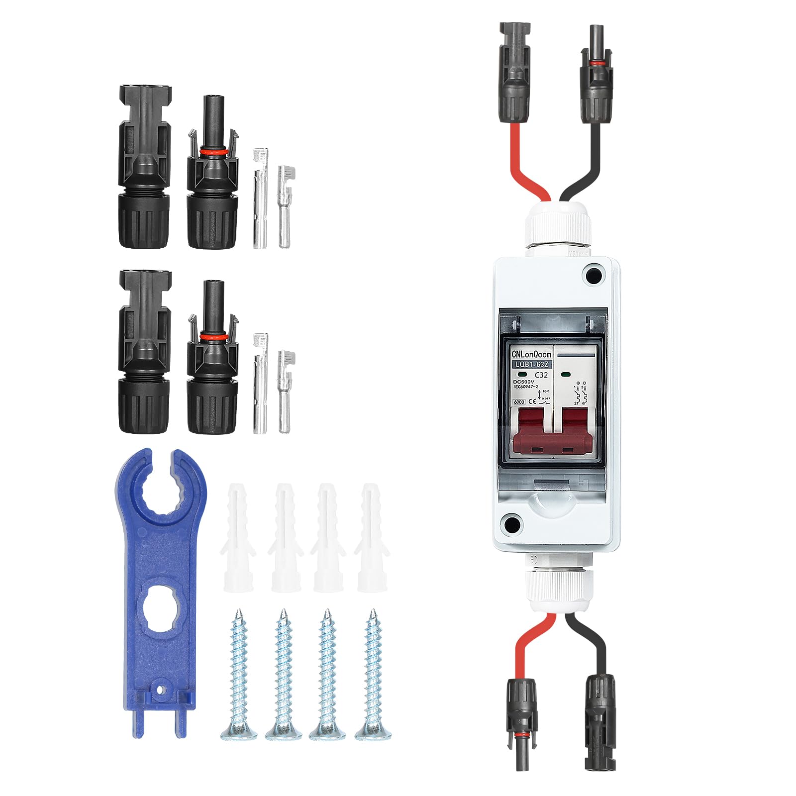 Jadeshay Scatola combinata fotovoltaica, IP66 scatola combinatore solare impermeabile con 500V 32A protezione interruttore 1 stringa PV DC interruttore di isolamento scatola di giunzione fotovoltaica