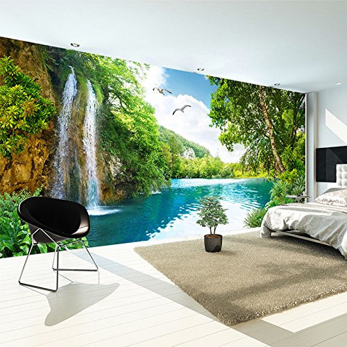 Papier peint photo mural 3d moderne cascade verte salon grand format - 2