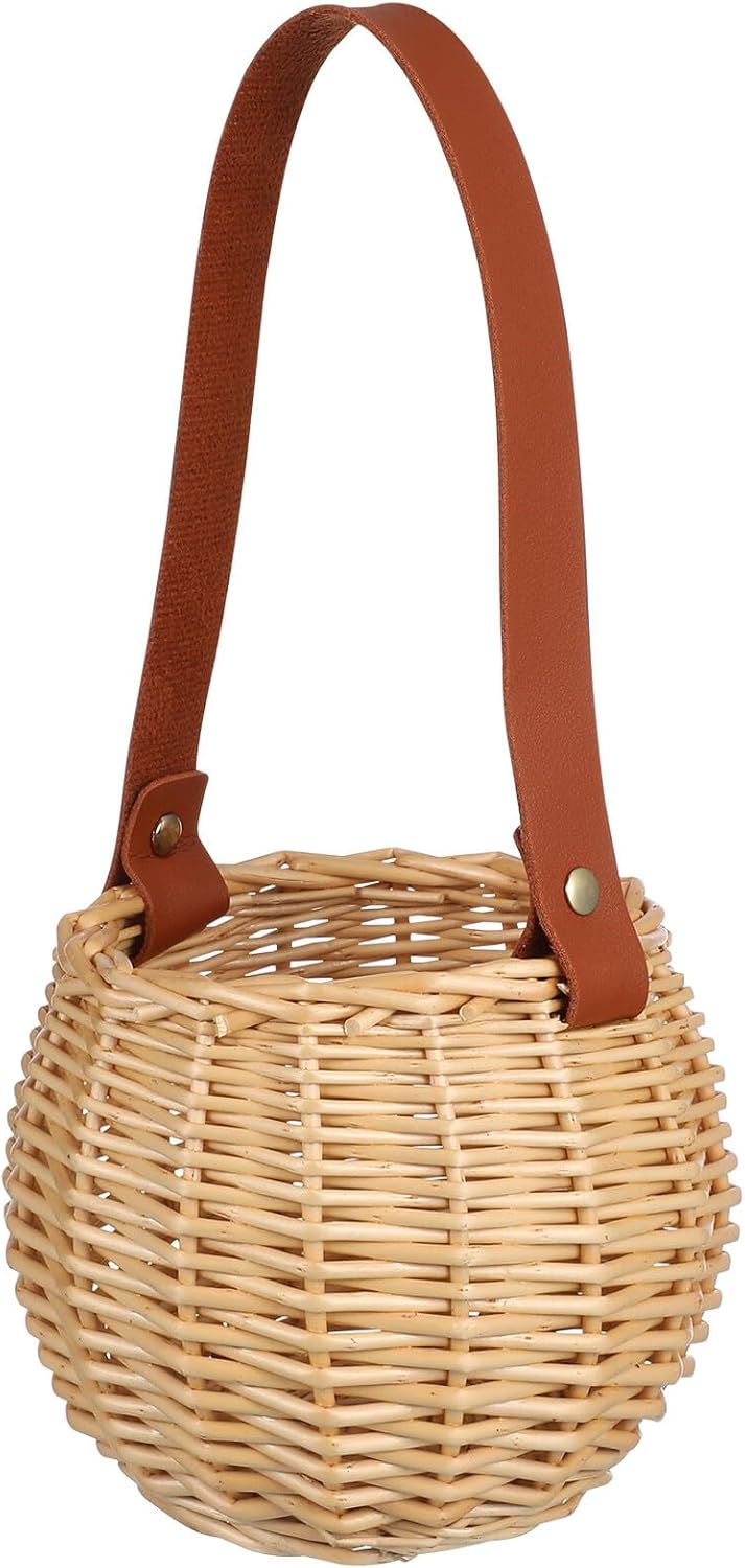 Wicker Flower Girl Basket with Handle Woven Storage Basket for Wedding Decor and Flower Arrangement for Ceremony and Party Supplies