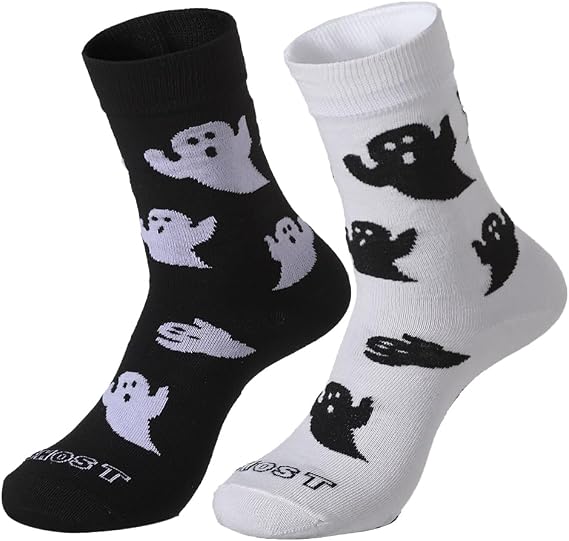 SherryDC Men's Halloween Pumpkins Bats Novelty Fun Crew Length Casual Dress Socks 2-Pack