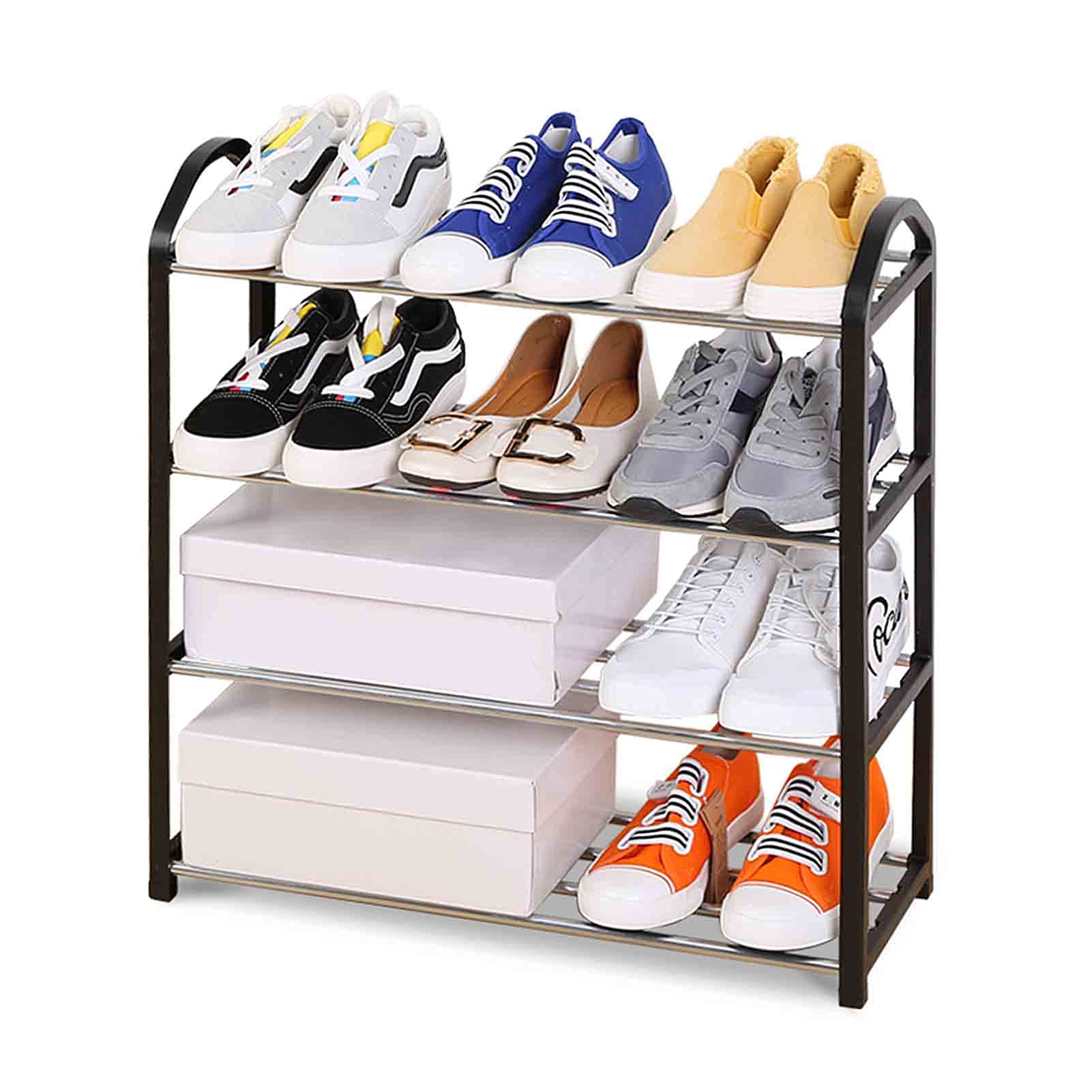 Meuble à chaussures étroit 4 niveaux en acier galvanisé robuste