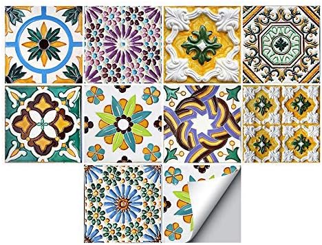 Floor Wall Tile Transfers Sticker for Home Decor, Peel & Stick self-Adhesive splashback, Tile Decals for Living Room Kitchen Bathroom Decor, 10 Pieces,Black and White, 15x15cm