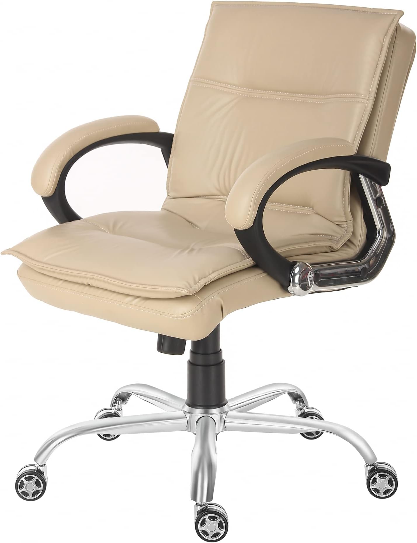 OAKLY Leatherette Midback Swivel Office Chair (Cream, Unit 1)