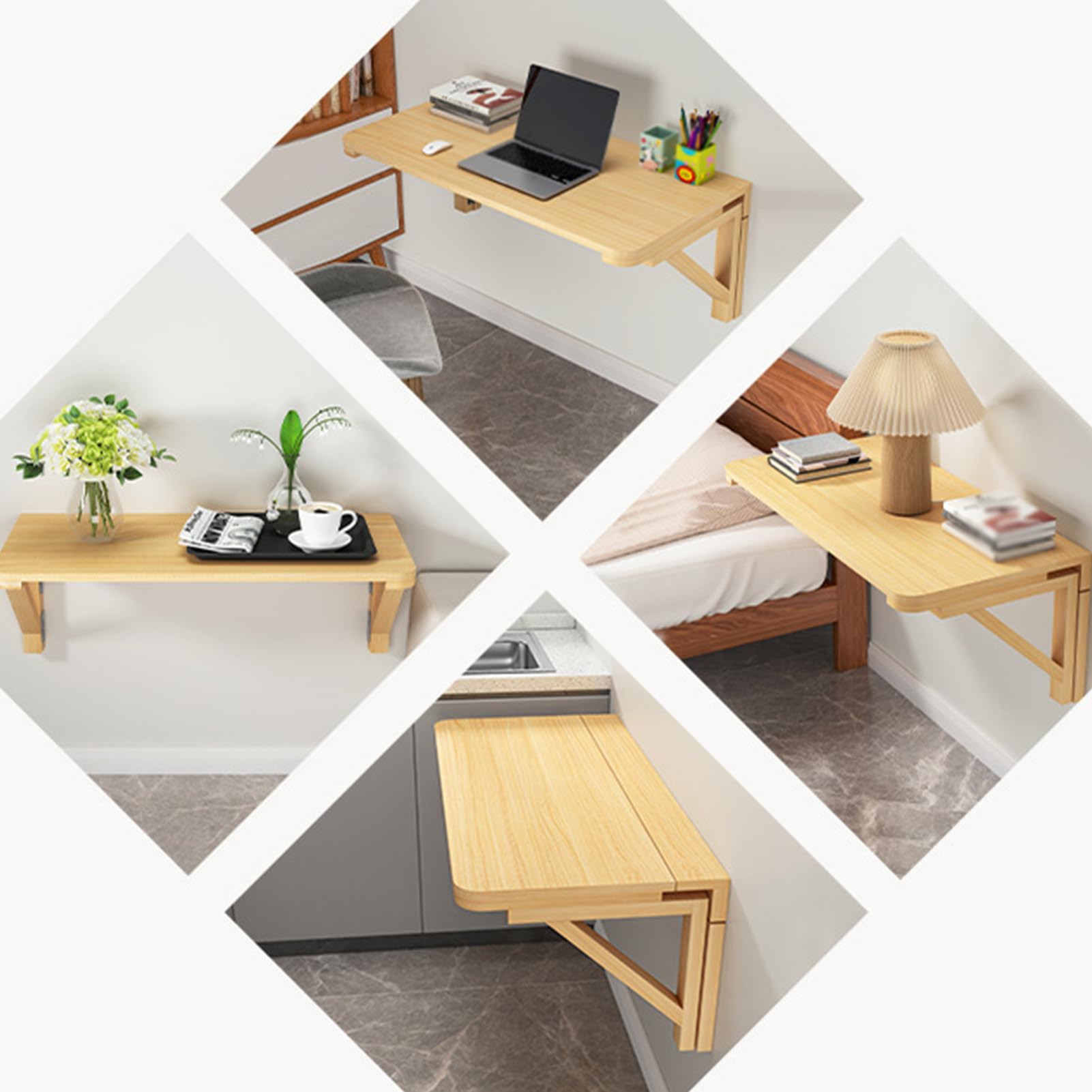Wandklapptisch Wandmontierter Klapptisch Wandtisch Klappschreibtisch Computertisch,Beige,100X60cm