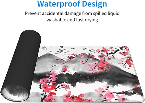 Miniatura 4 de Alfombrilla de mouse japonesa para juegos de flor de cerezo 31.5 x 11.8 pulgadas, XL con diseño de acuarela rosa, alfombrilla de mouse extendida