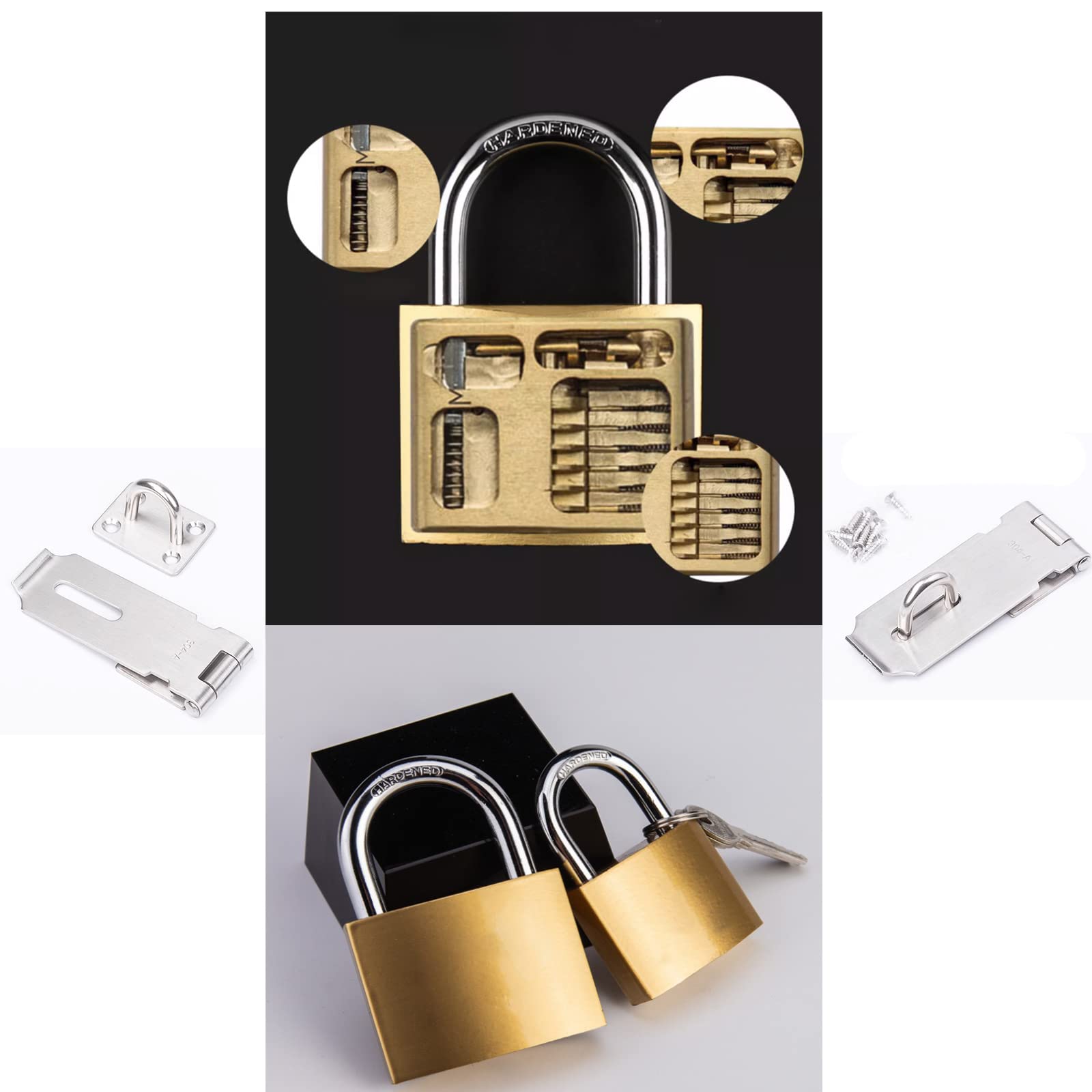 POXIN Solid Brass Door Lock with Key Padlock-19 inch and Door Hasp