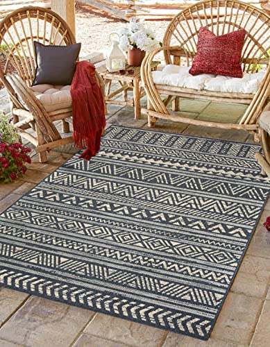 HOMEGNOME Indoor Outdoor Distressed Bohemian Area Rug (8'x10', Charcoal Gray)