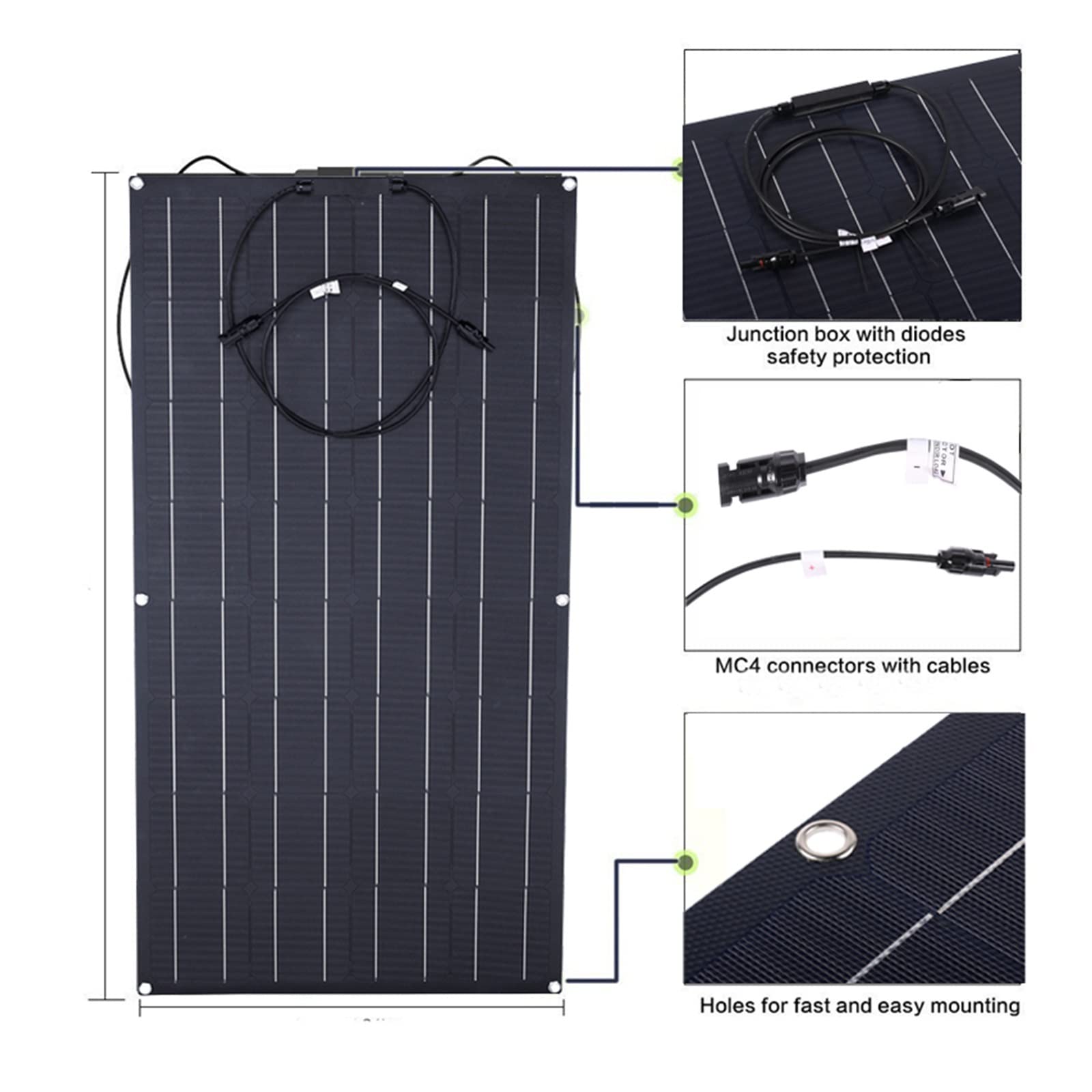 300W półelastyczny panel słoneczny wodoodporna ładowarka do ogniw słonecznych bateria samochodu kempingowego Off Grid Volt System Zapewniamy Wydajną Niezawodną Energię(860x660mm-1pcs-ETFE)