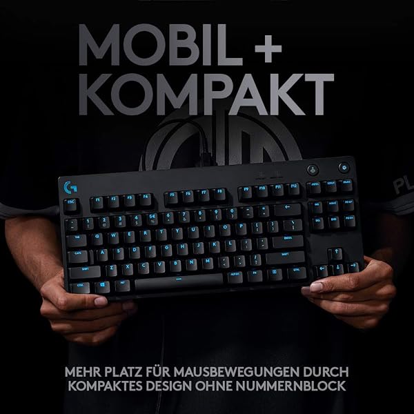 Logitech G PRO Mechanische Gaming-Tastatur – Portable Tenkeyless Design, abnehmbares Micro-USB-Kabel, GX Blue Clicky Switches, LIGHTSYNC RGB Backlit Keys, QWERTZ Deutsch, PC,Mac - Schwarz - 4
