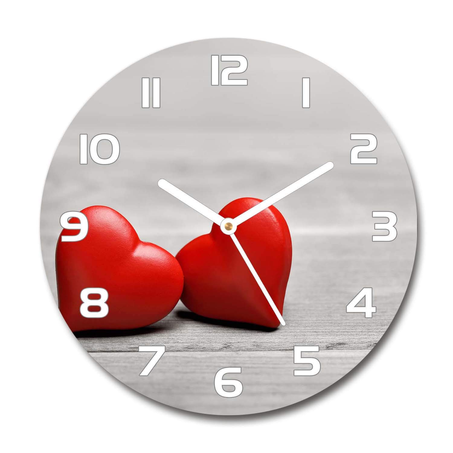 Horloge de salon design Tulup silencieuse en verre 60x60cm motif coeurs