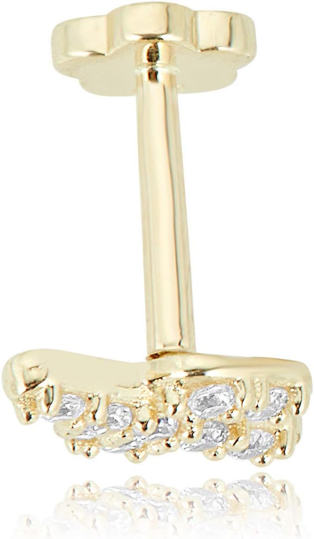 AVORA 14K Gold Simulated Diamond CZ Cactus Cartilage Piercing Flat Back Earring Body Jewelry (18 Gauge)
