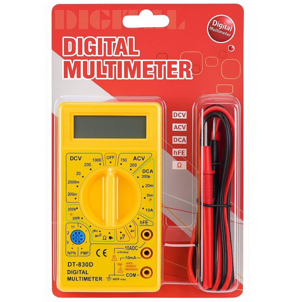 Small Digital Multimeter, Multipurpose Electric meter Yellow/Red 830D Digital Multimeter LCD AC DC Measuring Voltage Current