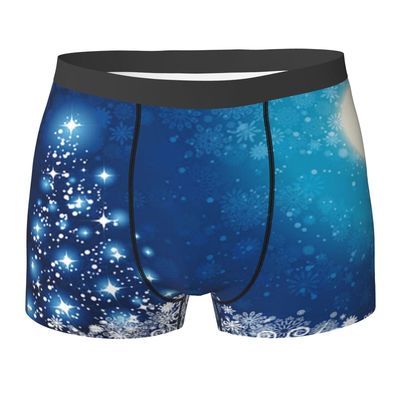 Esasam Men's Black Blue Christmas Snowflake Boxer Briefs Â€“ Printed Design, Double-Sided Print