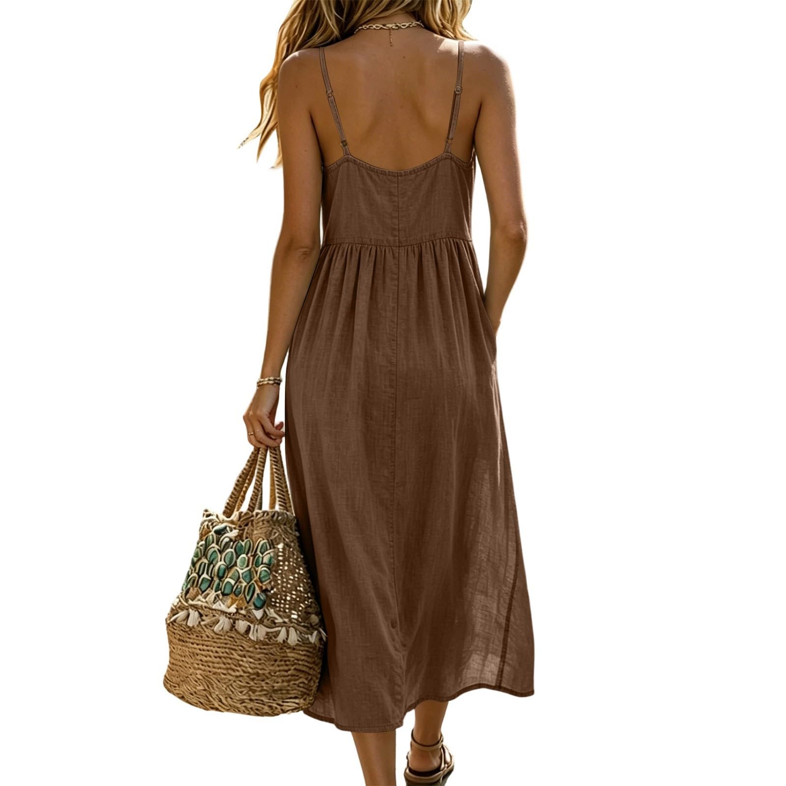 Vestido de verano para mujer, largo hasta la rodilla, vestido largo con tirantes, vestido largo de verano