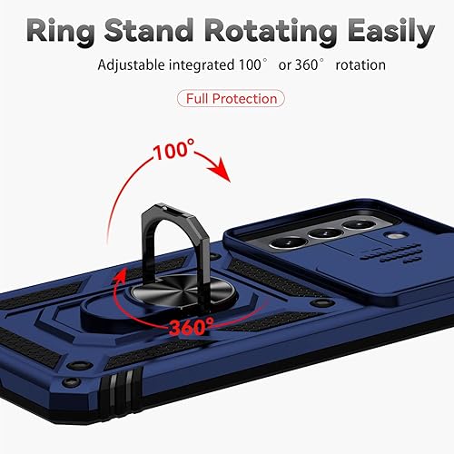 Miniatura 6 de Funda para Samsung Galaxy S22 Plus con cubierta para lente de cámara, protector de pantalla HD, soporte de anillo magnético probado contra caídas de