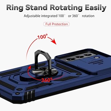 Samsung Galaxy S22 Plus用ケース カメラレンズカバー付き HDスクリーンプロテクター ミリタリーグレード 落下試験済み 磁気リングホルダー キックスタンド 保護ケース Samsung Galaxy S22+ Plus 5G用 ネイビーブルー
