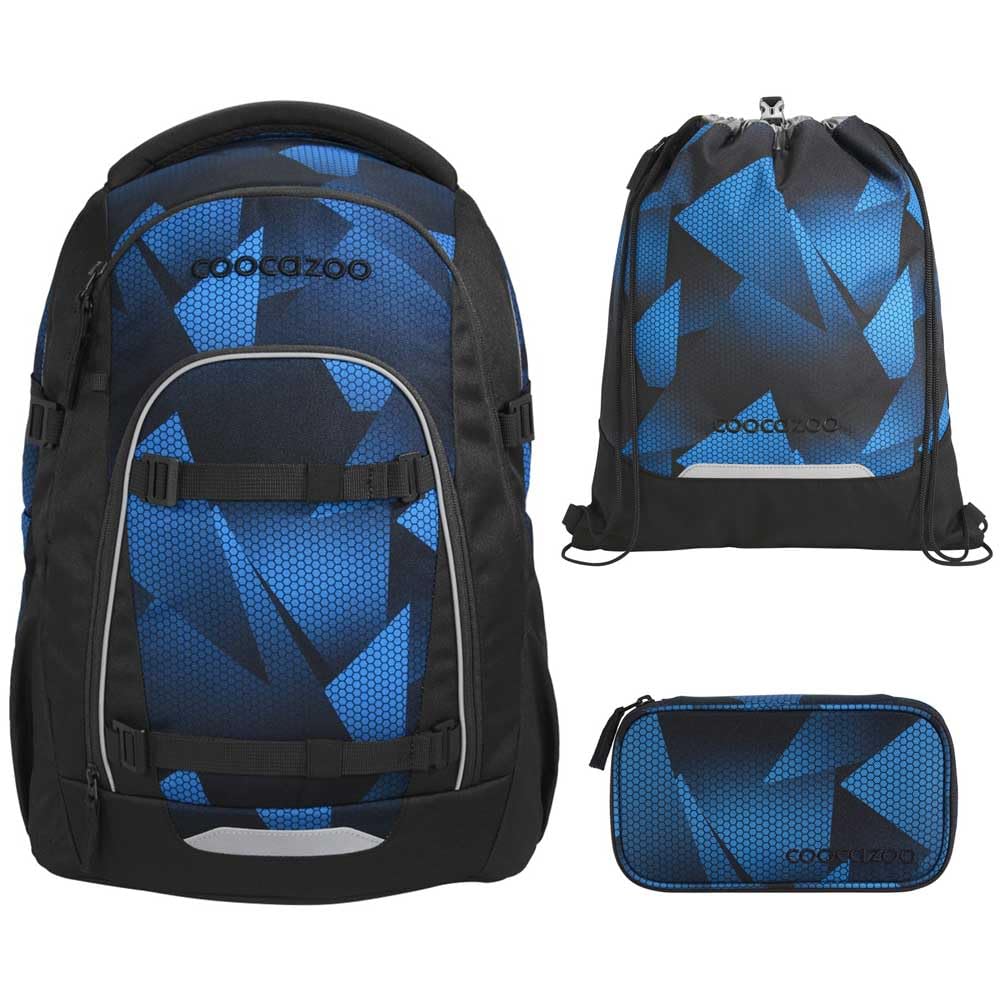 coocazoo MATE Schulranzen-Set 3tlg für Mädchen und Jungen ab der 4. Klasse mit Rucksack. Schlamperetui und Sportbeutel (Electric Ice V2)