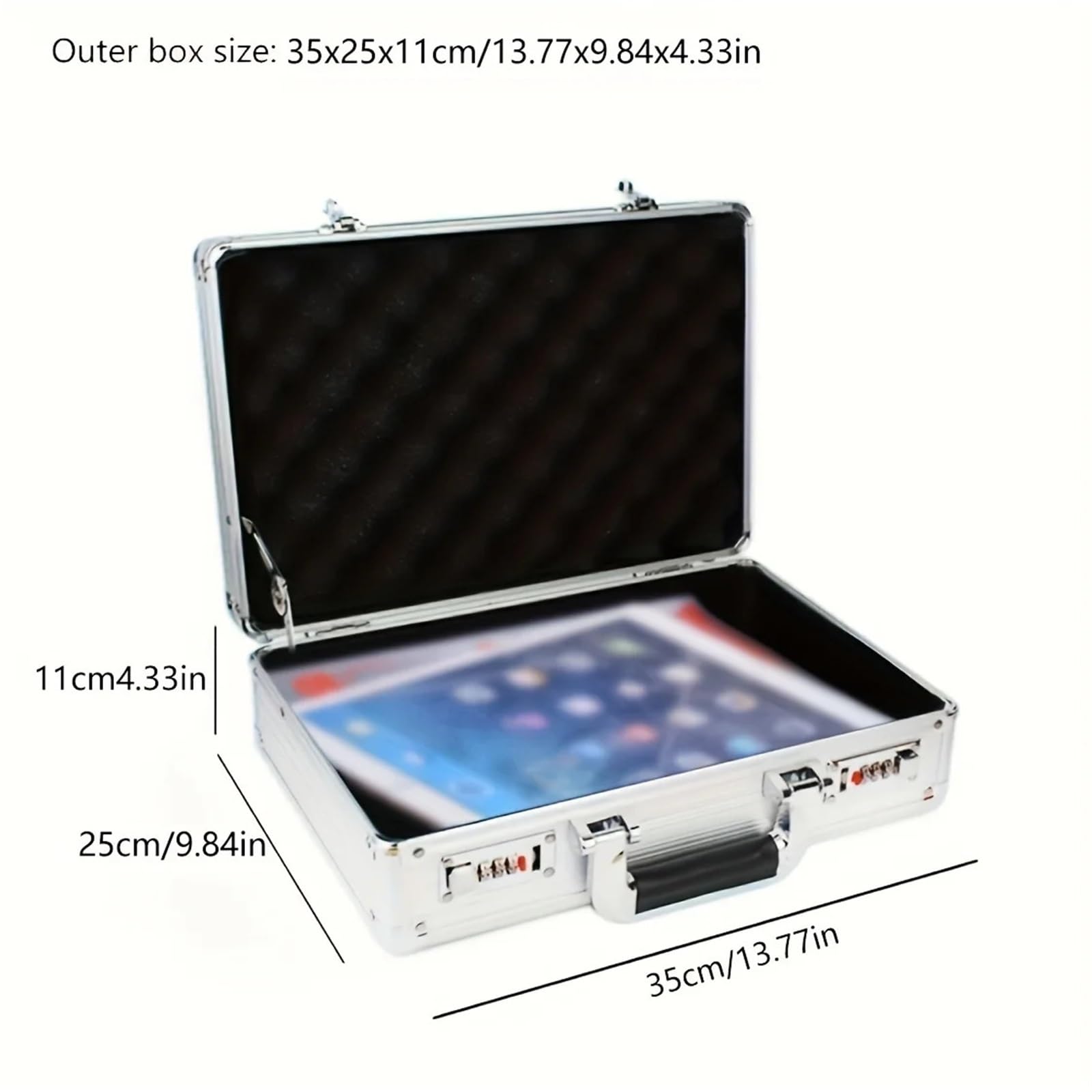 MaletíN De Aluminio Con Asa Caja de herramientas portátil con contraseña, caja almacenamiento equipo seguridad aleación aluminio esponja, protección contra caídas instrumentos precisión(White)