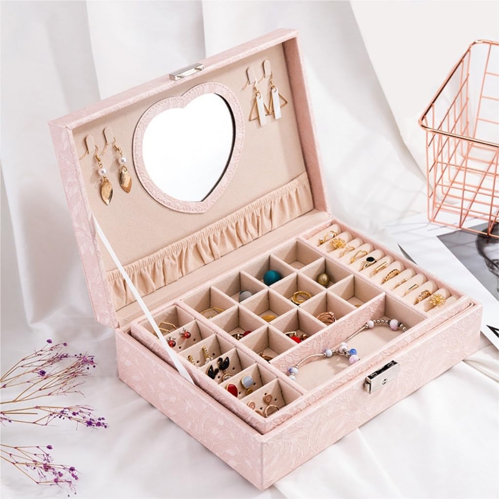 Joyero Europeo Coreano con Cerradura de Mano, Caja de Madera para Guardar Pendientes Sencillos con Forma de corazón