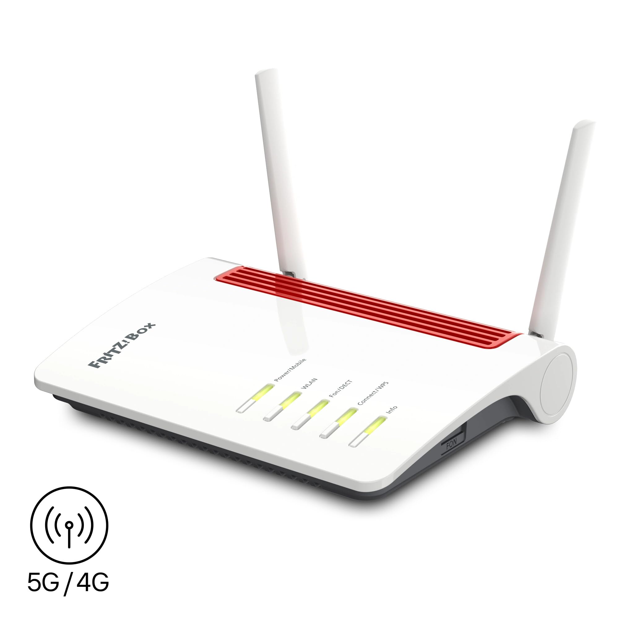 AVM - Modem FRITZ!Box da 6850 5G (Internet mobile fino a 1300 Mbit/s, WLAN AC+N fino a 866 Mbit/s (5 GHz) e 400 Mbit/s (2,4 GHz), 4 porte Gigabit LAN, base DECT, USB 3.0, adatto per la Germania)