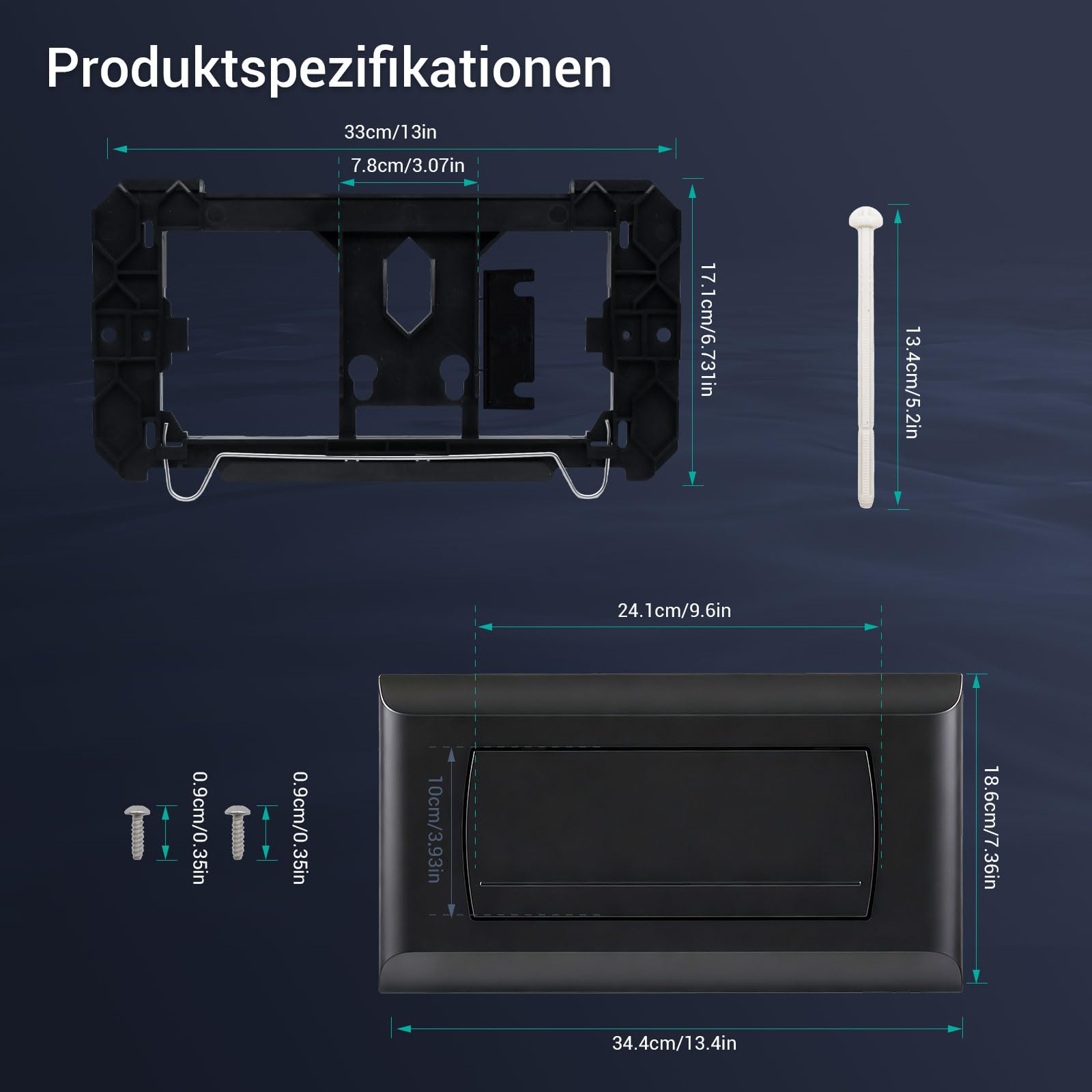 Empyreal Drückerplatte kompatibel mit Geberit 200F 115222111, Betätigungsplatte für UP-Spülkasten, mit Spülhebel-Set und Montageschrauben,340 x 185mm (Matt Schwarz)