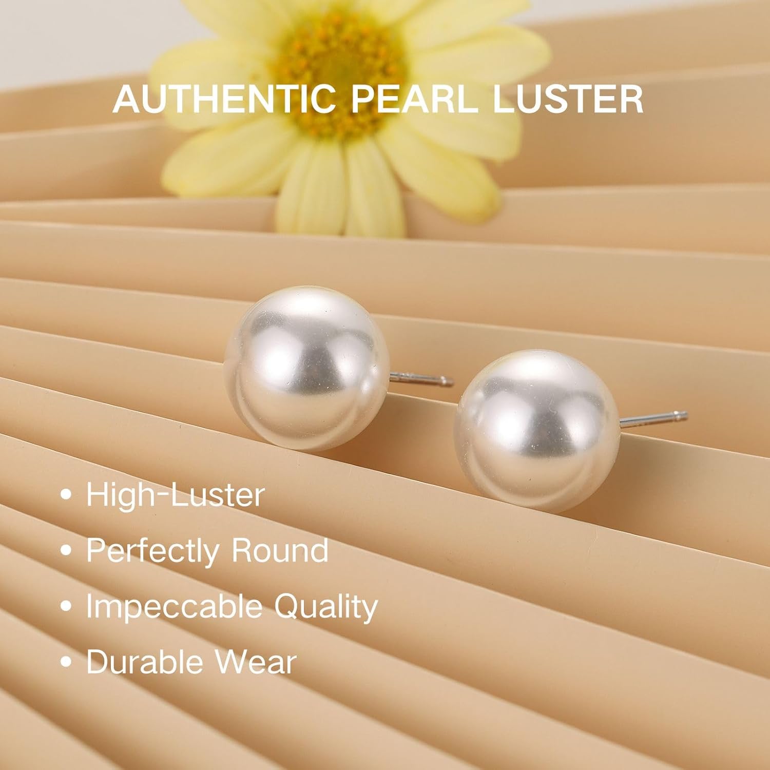 925 Sterling Silver Pearl Stud Earrings for Women, Hypoallergenic Silver Pearl Earrings Everyday Jewelry - Image 2