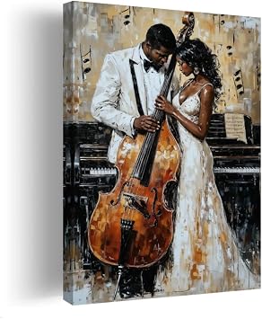 CCWORKERRY Black Jazz Canvas Wall Art Abstract Music Painting African American Woman Portrait Musical Theme Pictures Bedroom Living Room Decor FrameBlack,12L x 18W