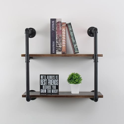 MBQQ Estante industrial de tubo retro de 24 pulgadas de 2 niveles montado en la pared, estantes flotantes rústicos, estantes de bar de cocina de