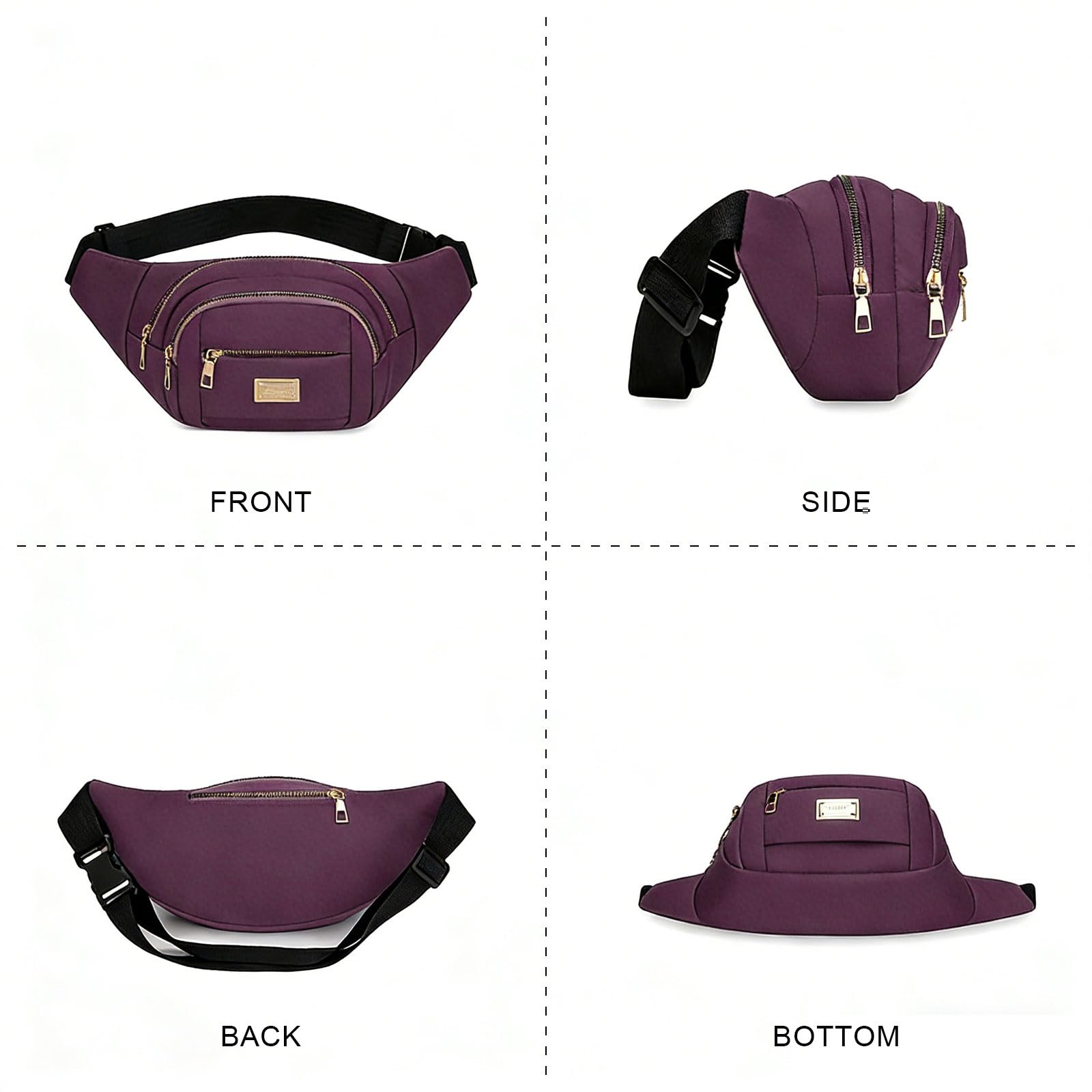 ADUDVLO Bumbags for Ladies Women Men Lightweight Adjustable Bum Bag Fanny Pack with 4 Zipper Pockets,Fashionable Waist Pack for Travel, Running, Hiking, Cycling (Black) — view 41
