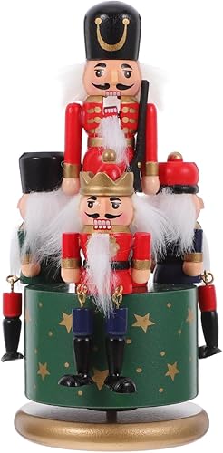LIFKOME Caja de música de cascanueces de madera, relojería, carrusel musical, marionetas, juguete musical, figuras de soldado cascanueces para