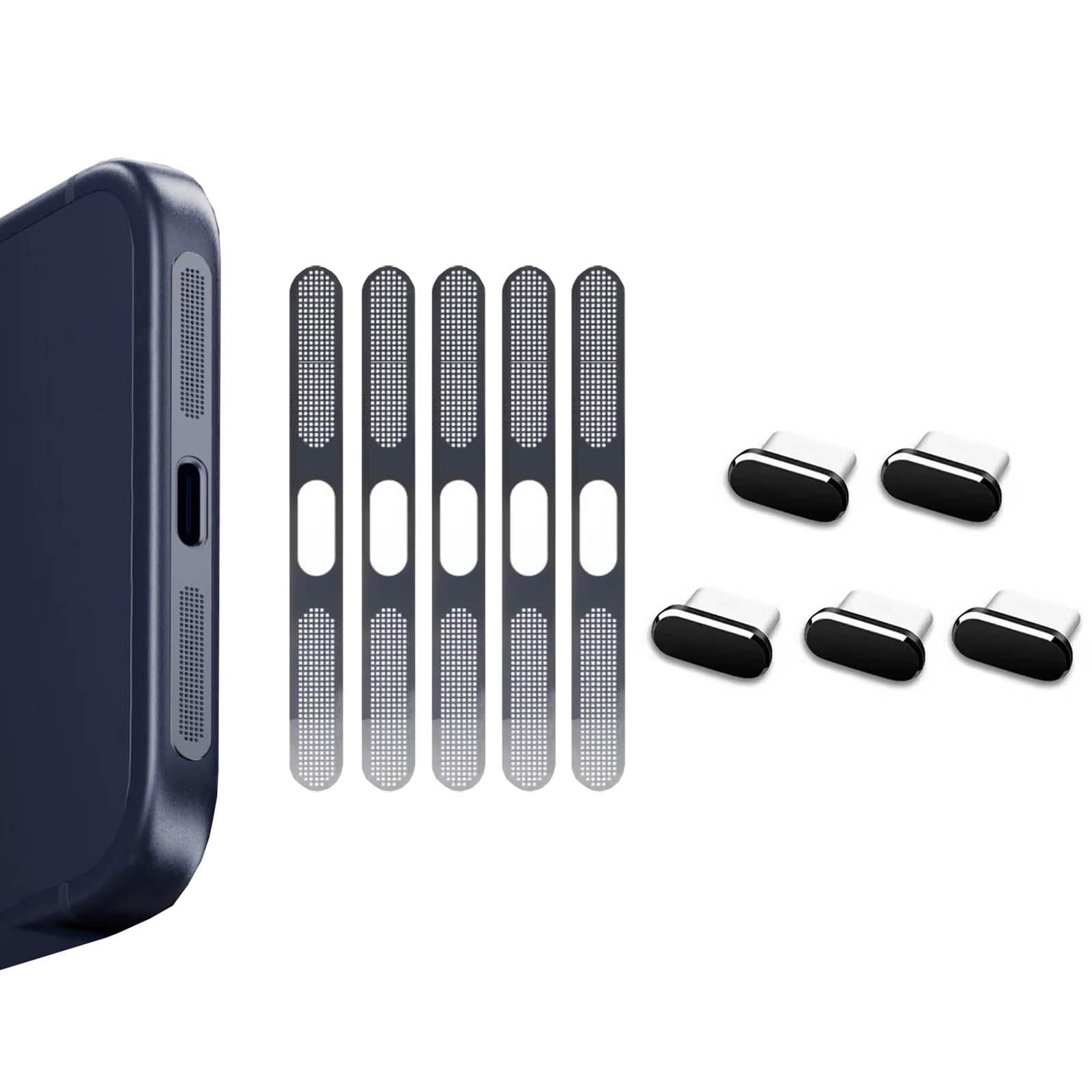 Tapas de puerto de carga USB C tipo C y fundas para iPhone 17 Pro negro 6