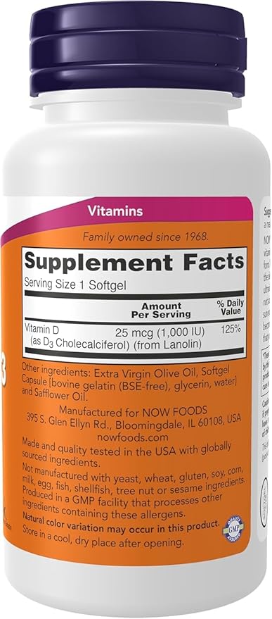 Now Foods, Vitamina D-3, Alta Potencia, 1,000 UI, 180 Cápsulas miniatura 2