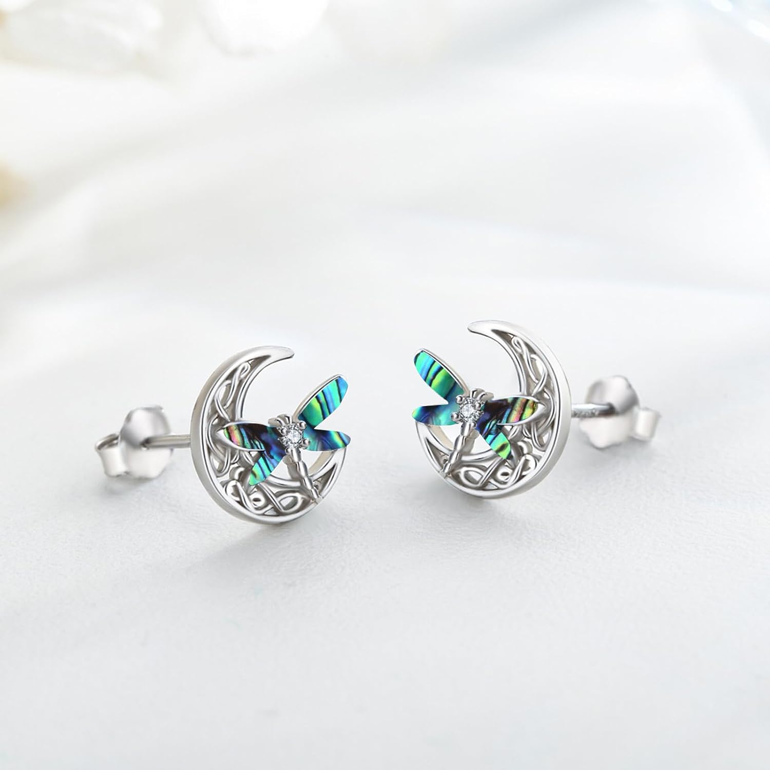 Celtic Moon Earrings 925 Sterling Silver Dragonfly Stud Earrings Irish Celtic Jewelry Gifts for Women - Image 2