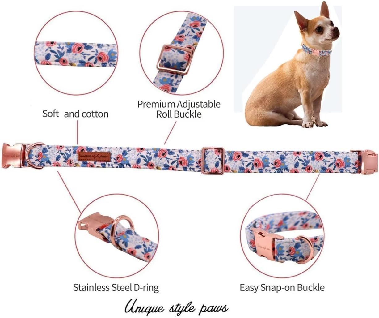 Unique style paws Blue Rose Dog Collar Puppy Collars Harnesses & Leads For Dogs Uk Bow Tie Soft Adjustable Cute Flower Comfortable Collars Pet Gift For Small Medium Large Dogs S - Image 2