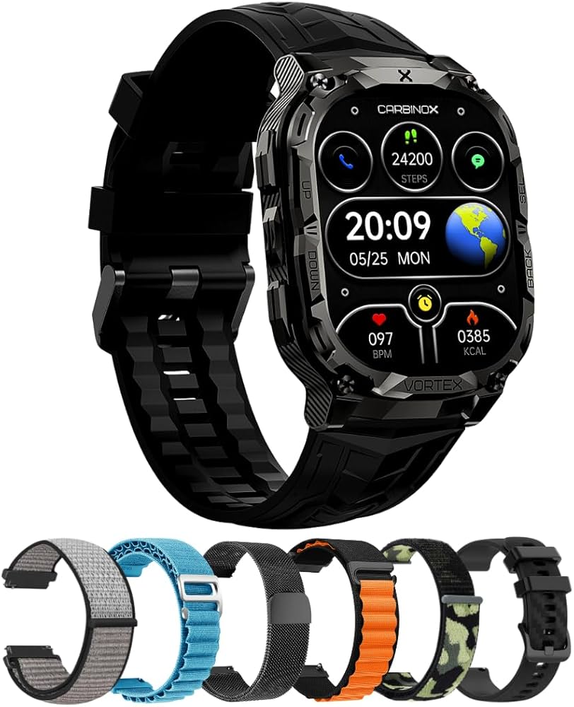 Amazon.com: CARBINOX Vortex Smart Watch with with 6 Pack Bands 22