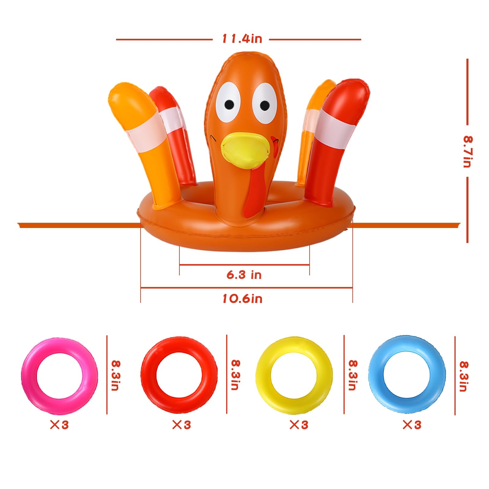 MorTime Thanksgiving 3 Pack Inflatable Turkey Hat Ring Toss Game, Party Game Toss Game Hat for Party Supplies Favors, Party Games for Kids and Adults