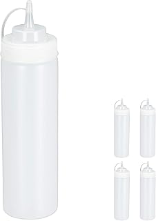 Relaxdays Flacone Dosatore, Set da 5, 750 ml, per Salse e Condimenti Cucina, Squeeze Bottle in Plastica, Trasparente, PP