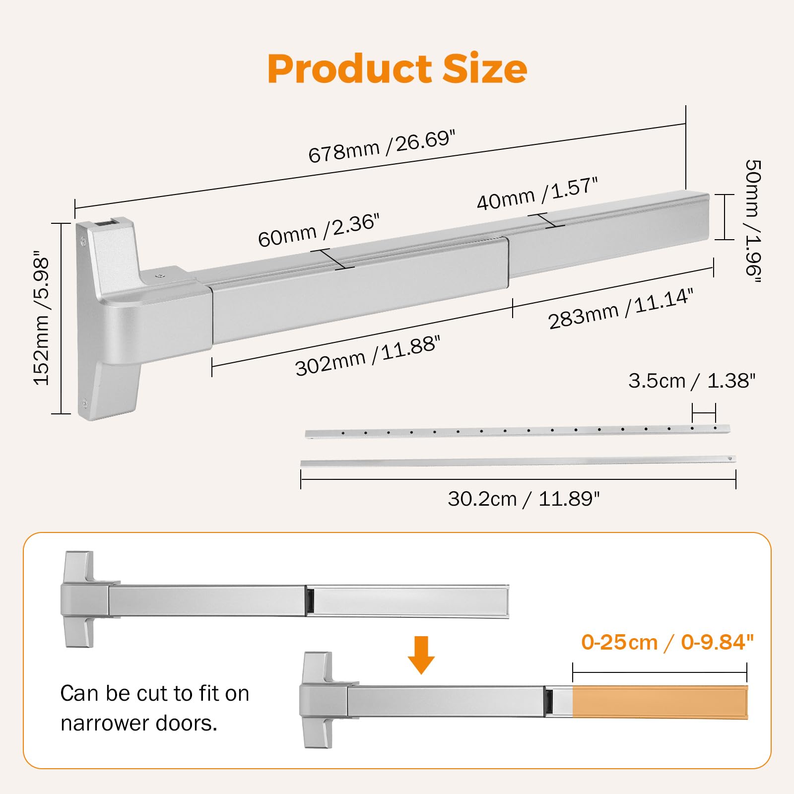 BEAMNOVA Barra de empuje para puerta comercial, dispositivo de salida de pánico, accesorios de emergencia, placa de golpe de rodillo de puerta, piezas de metal, varilla vertical, metálico