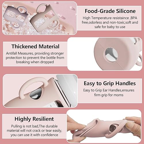 Miniatura 4 de Paquete de 2 fundas de silicona para botellas de vidrio natural Avent, protector de biberones antiroturas con mango de fácil agarre, botella natural