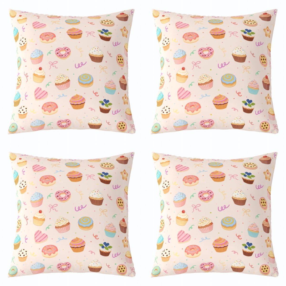 Housse de coussin motif cupcake 40x40cm rose et bleu pour déco lit enfant