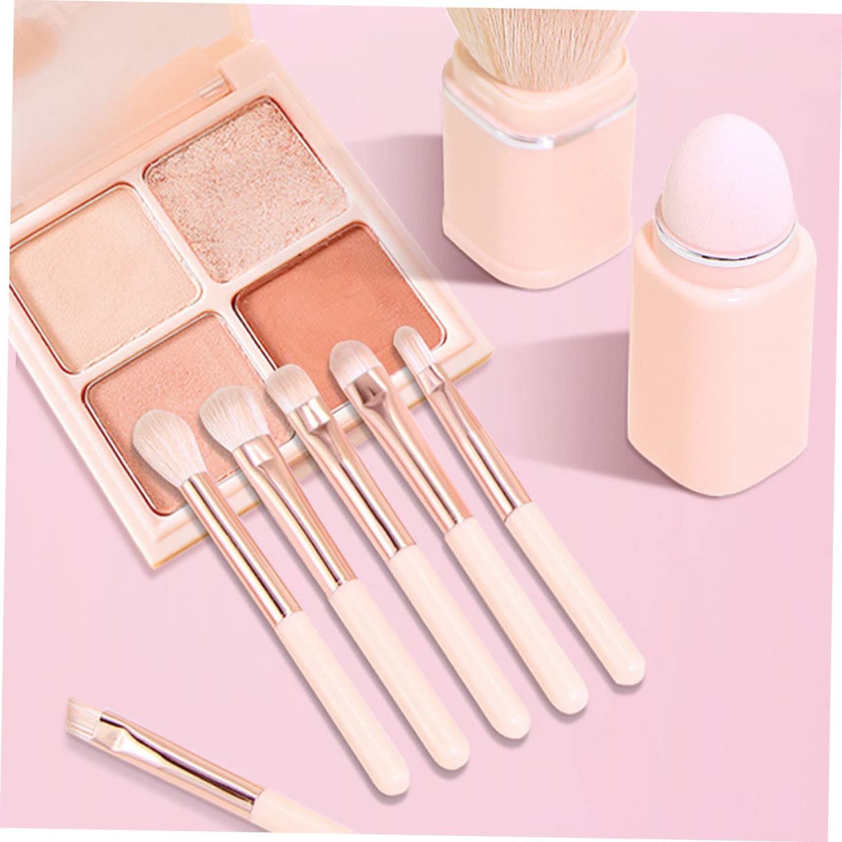 FRCOLOR 2sets Pennelli Per Trucco Multifunzionali Retrattile in Portatile Per Ombretto e Fondotinta Con Spugna Per Viaggi e Regali Speciali
