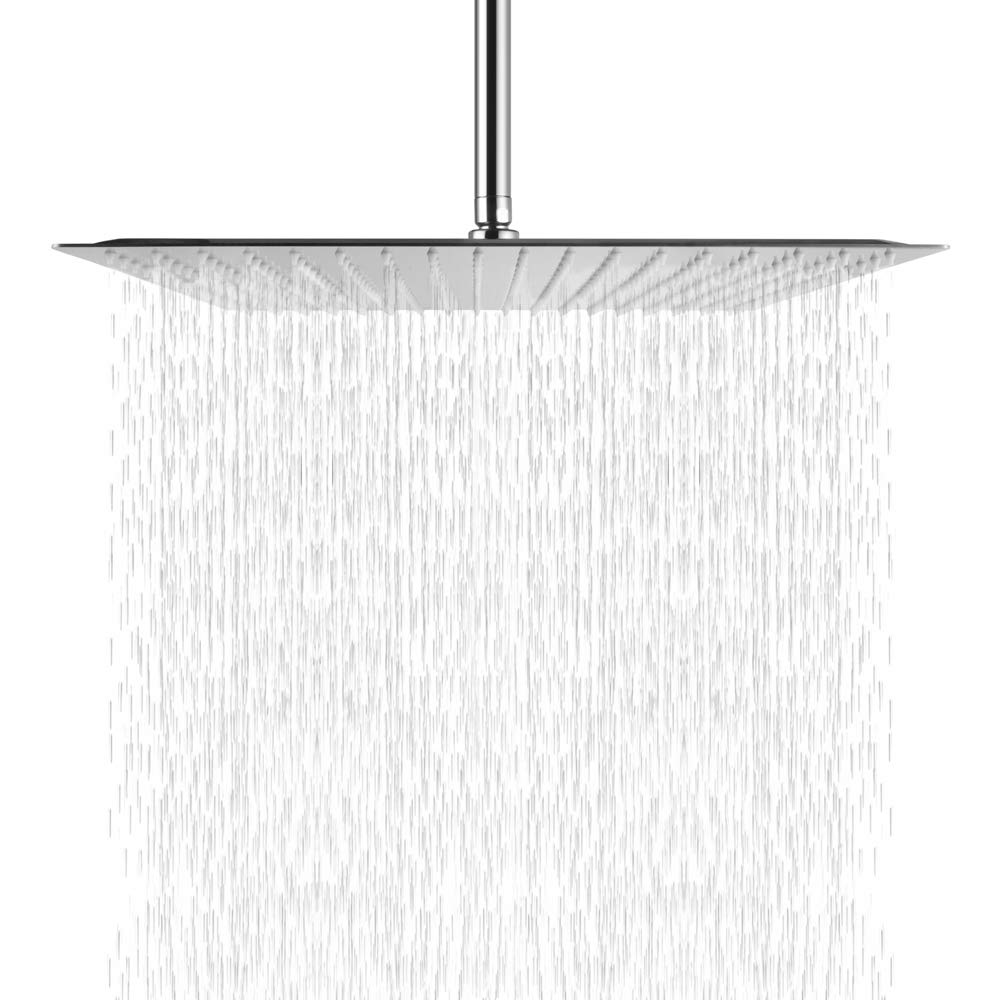 Rainfall Shower Head Chrome - Sarlai 16 Inch Shower Head Large Rain Solid Square Ultra Thin 304 Stainless Steel Chrome Finish Rainfall Shower Head