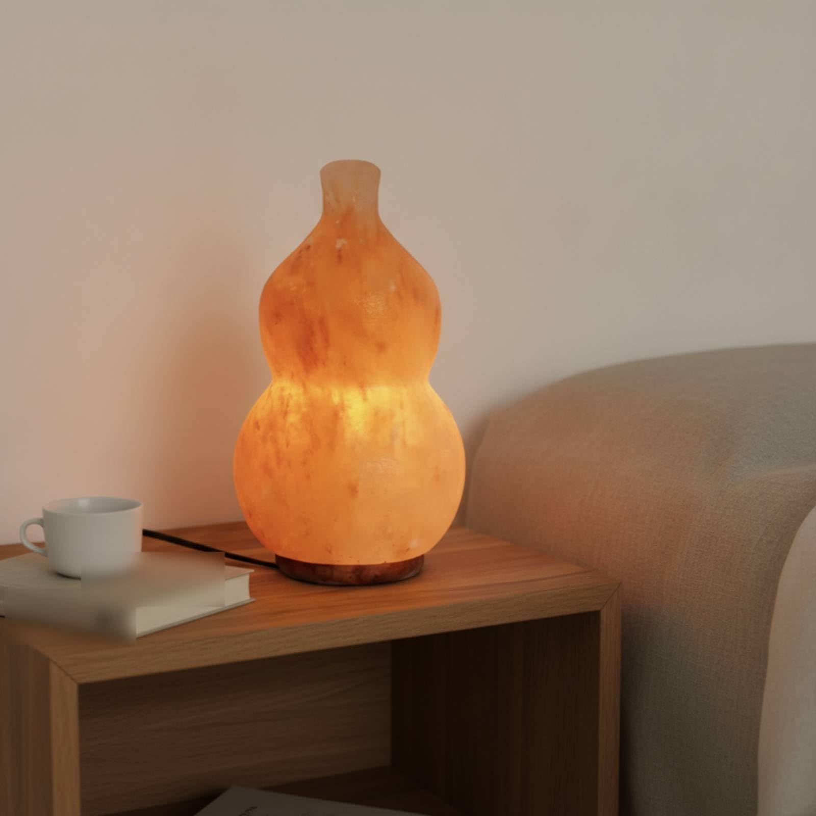 Lampe de Sel de l'Himalaya Lampe de Table Veilleuse Lampe Décorative Corps Taillé en Gourd sur Base Stable avec Variateur Intégré 15W pour Luminosité, Environ 12 24cm